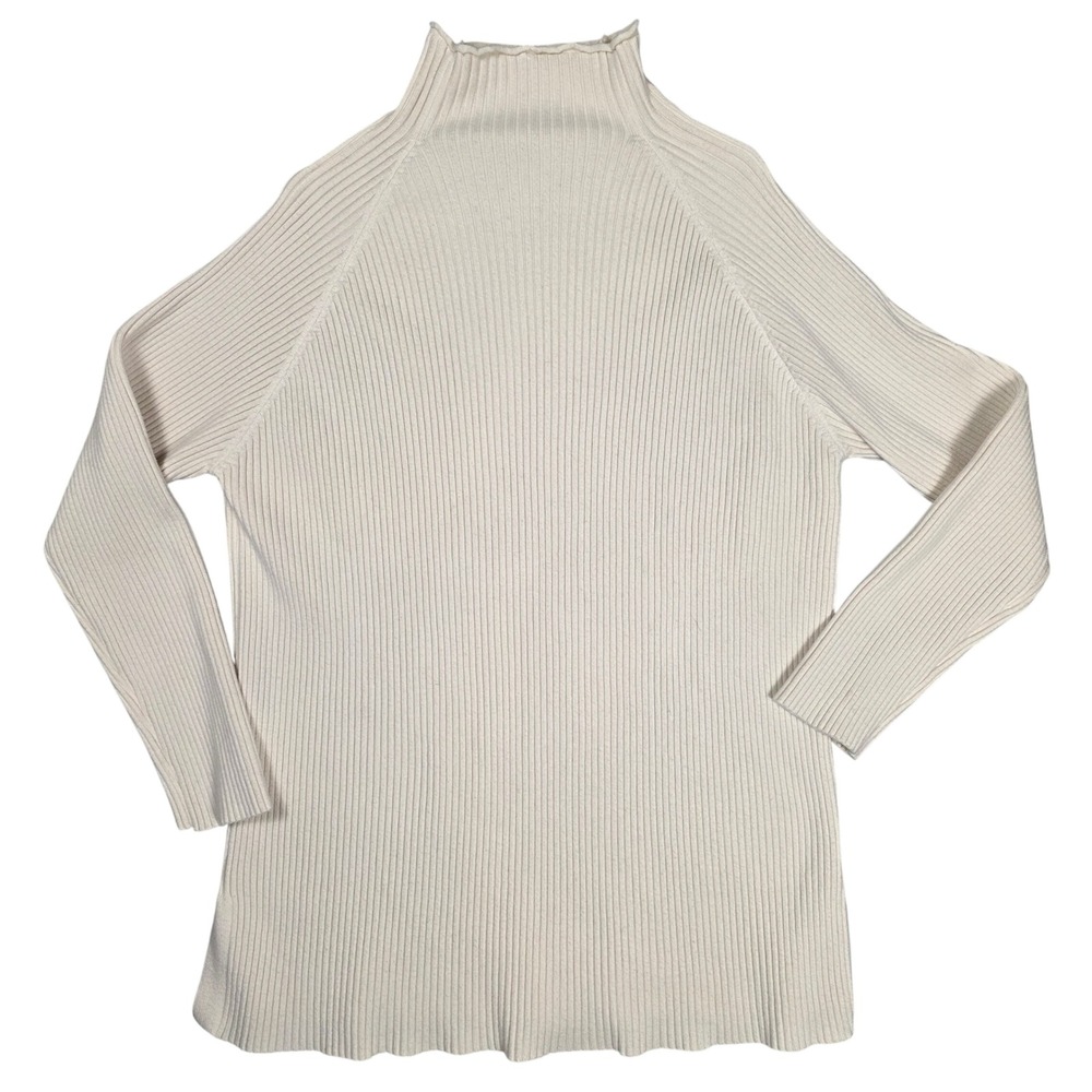 Ribbed High Neck Long Sleeve Raglan Sweater Women's Cream GOOD See Measurements